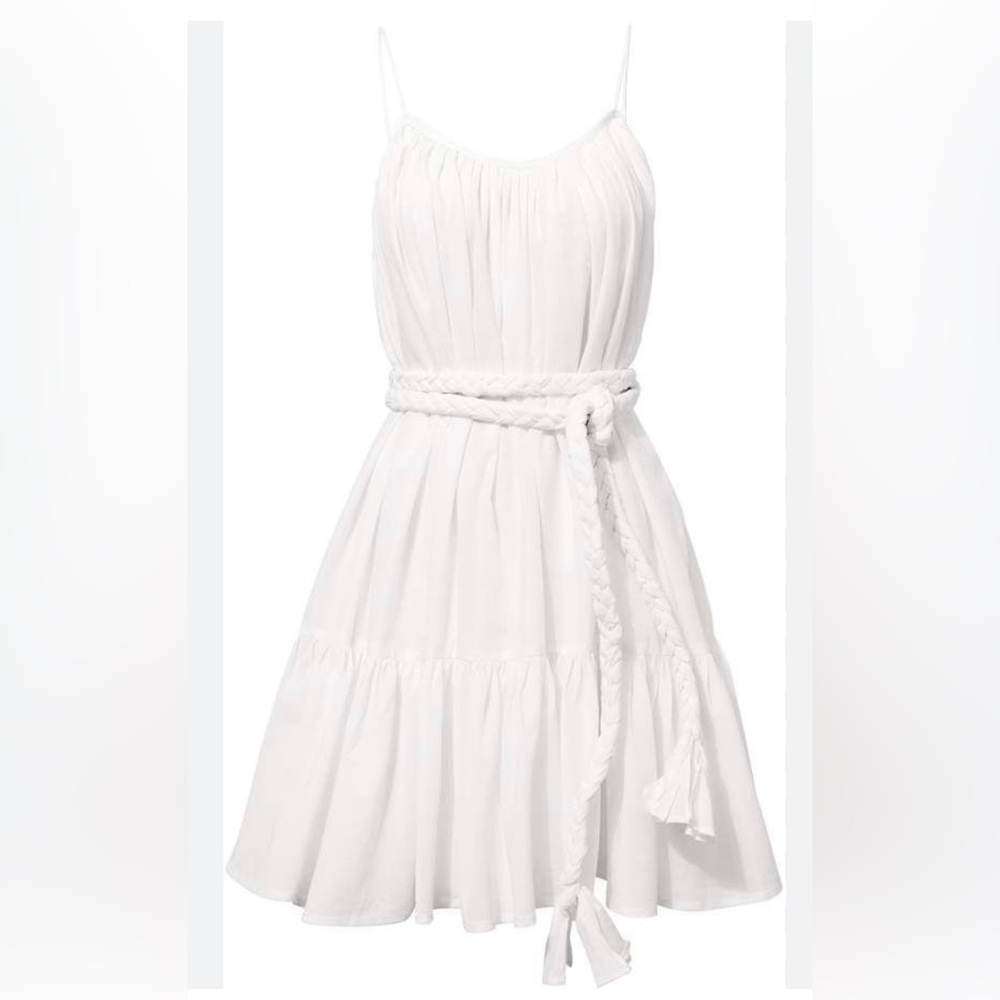 RHODE White Pleated Sundress Spaghetti Strap